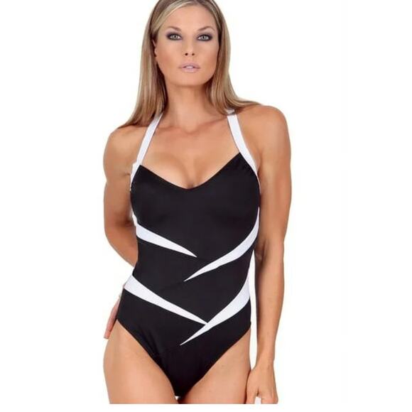 Instant Figure One-piece Swimsuit Slimming Tummy Control Black & White 6 NWT - Picture 1 of 7
